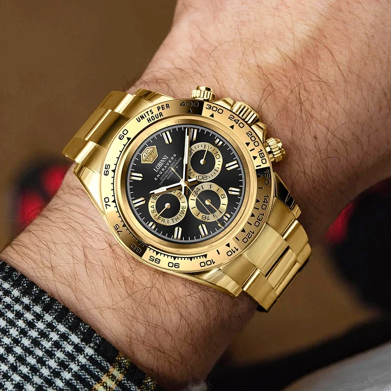 로빈니 19027 사파이어 크리스탈 글래스 캘린더 비즈니스 오토매틱 시계 남성용 방수 손목시계