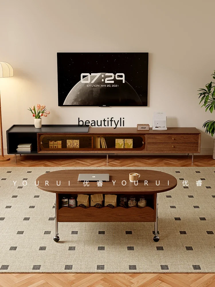 

A57 Retro medieval style lifting solid wood coffee table living room home removable oval storage tea table