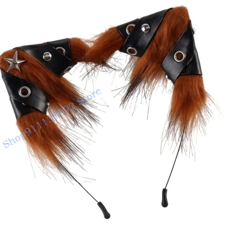 Diadema con orejas lobo/zorros/gatos piel sintética H9ED, diadema para Cosplay, diadema con orejas animales