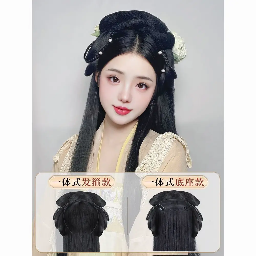 Hanfu Hair Accessory All-in-One Wig Bun Hairband | Pre-Styled Lazy Updo Set | Heat Resistant Fiber for Women Cosplay Costume