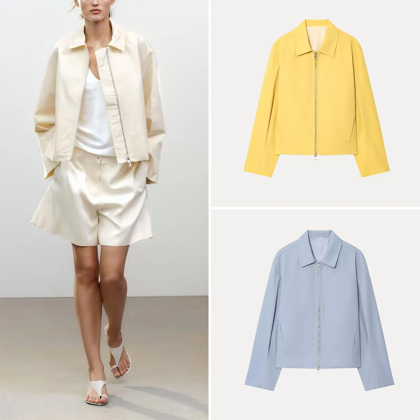 

Spring 2025 Women's Faionable Zipper Collar Pilot Jaet Versatile Outerwear Breathable Polyester Ladies Stand Fit Coat