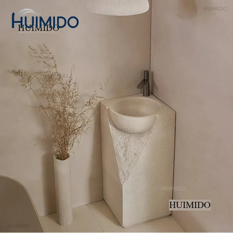 Japanese Wabi-sabi Pedestal Sinks Cream Style Designer Basin Floor-to-ceiling Integrated Art Wash Basin Stone Creative Face Sink