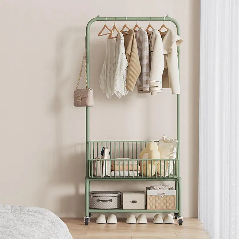coat rack on wheels floor cream style movable hanger thickened bedroom drying rack