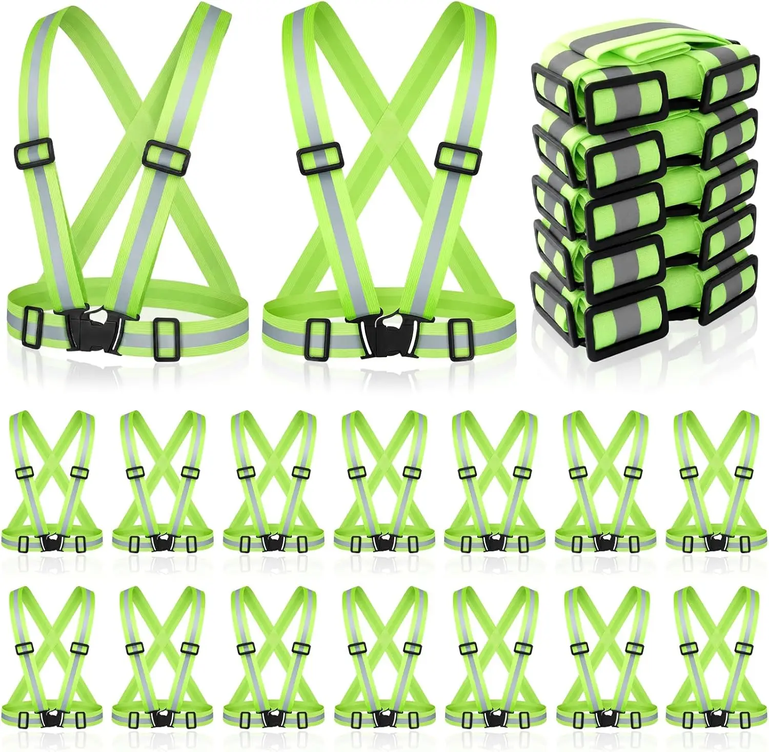 

High Visibility Reflective Running Vest with Safety Straps for Night Cycling, Hiking, Jogging