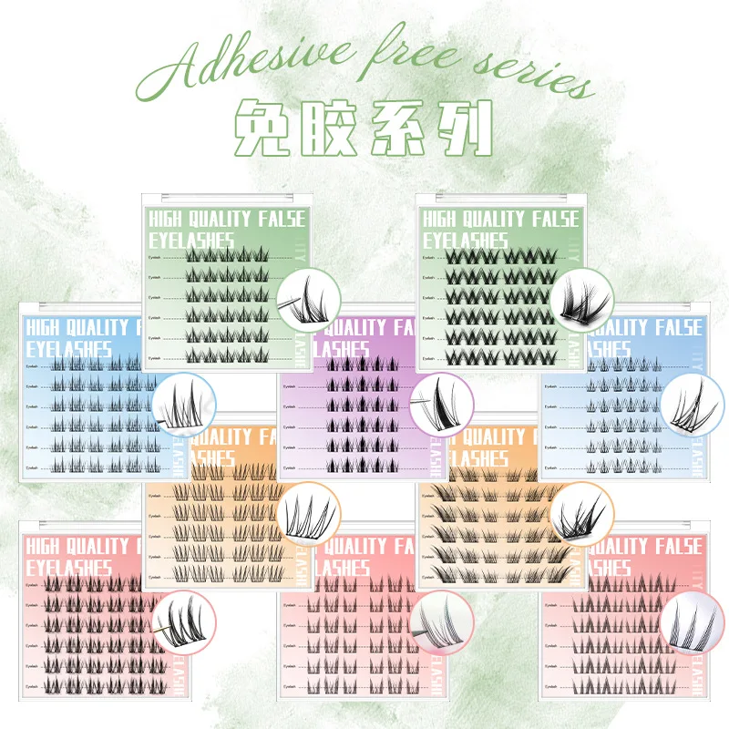 Portable 6Rows False Eyelash Kit Free-glue Free-removable Self Adhensive Eyelash Extension Fluffy Lazy DIY Wispy Lash Cluster