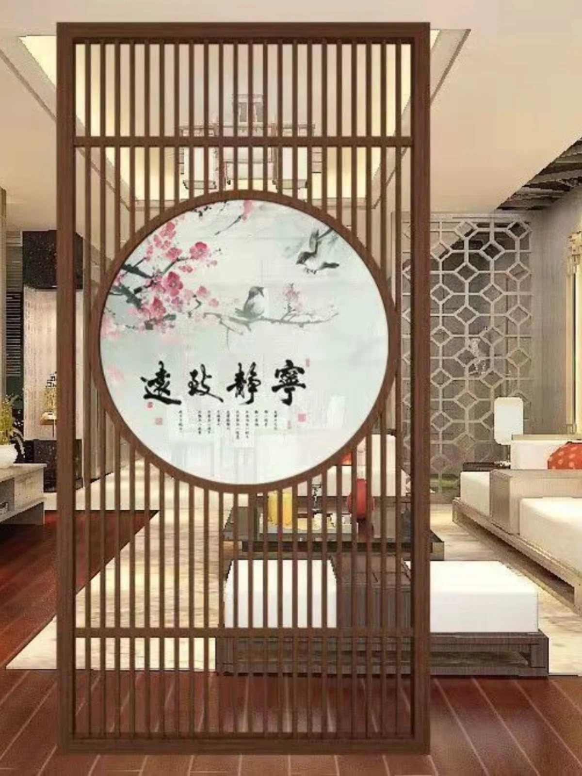 Solid wood screen partition, new Chinese style home living room