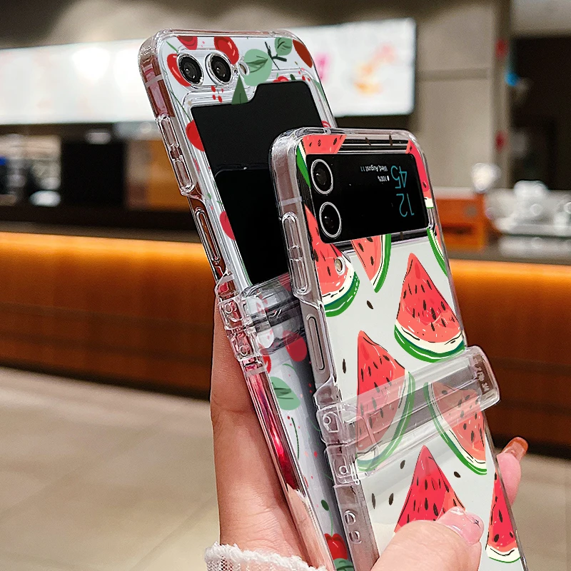 Colorful Fruit Patterns Folding Phone Case For Samsung Galaxy Z Flip7 FE Flip5 Flip6 Clear PC Cover For Samsung Z Flip 7 6 5 4 3