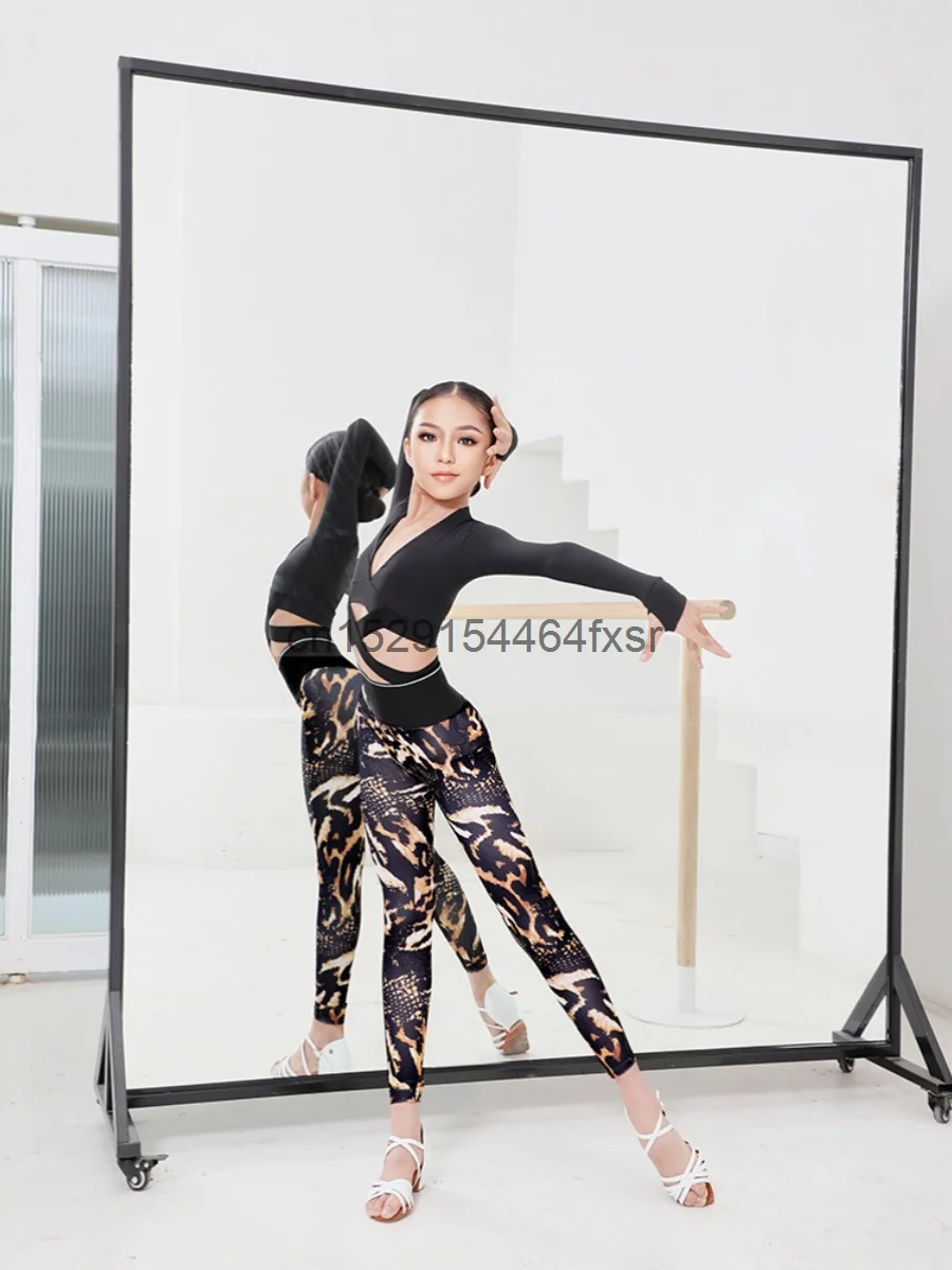 Latin Dance Dress Children's Training Pants Autumn/winter Bottom Pants Children's Women Leopard Pattern High Waist Dance