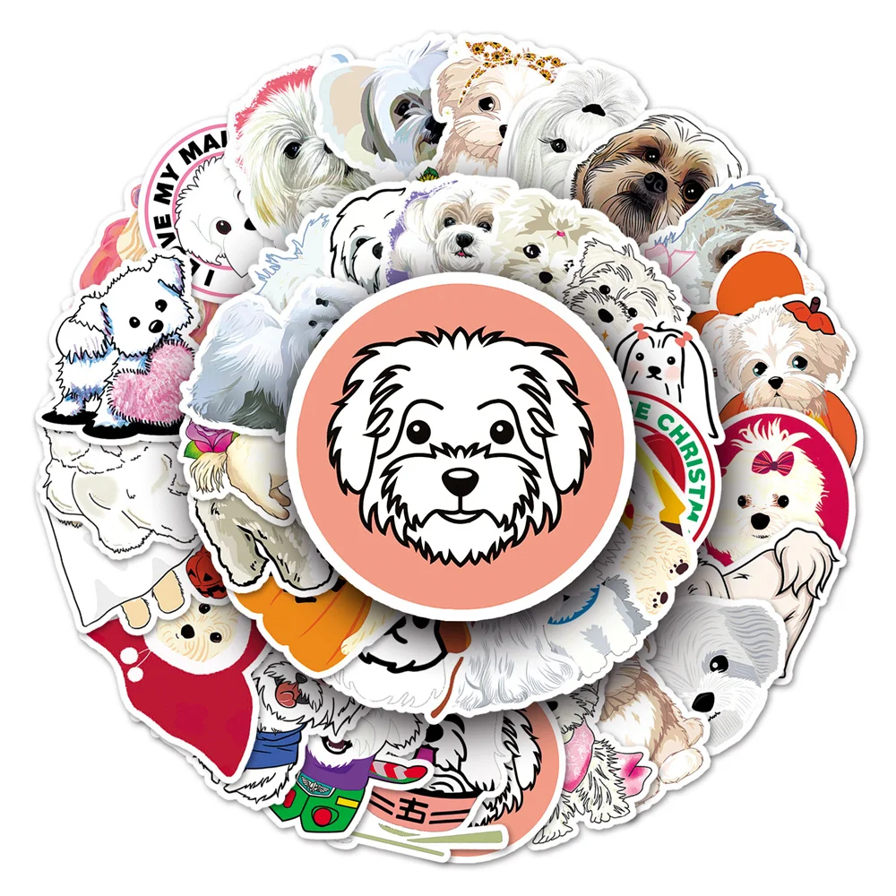 50pcs Kawaii Dog Maltese Sticker For Laptop Scrapbook Phone Guitar Suitcase Computer DIY Stickers Pack Scrapbooking Supplies