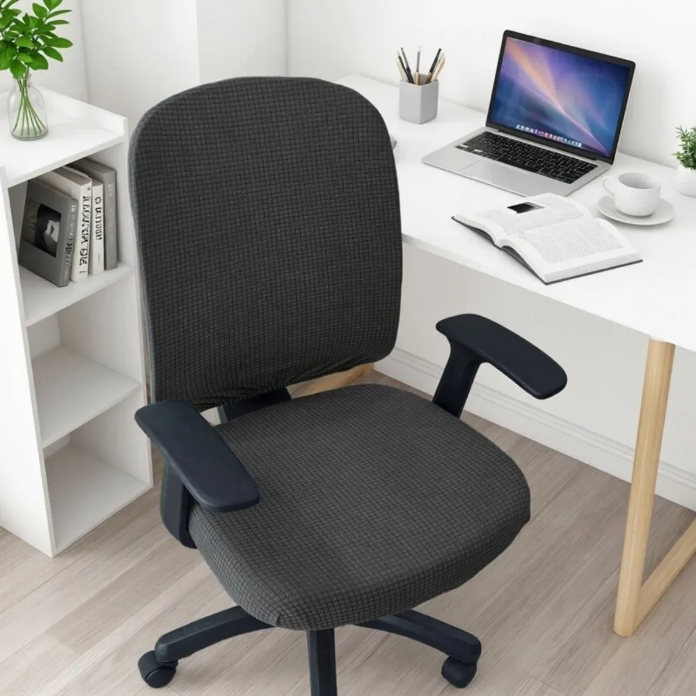 Elastic Fabric Office Chair Cover Waffle Texture Removable Backrest Slipcover Water Proof Solid Color Desk Chair Protector