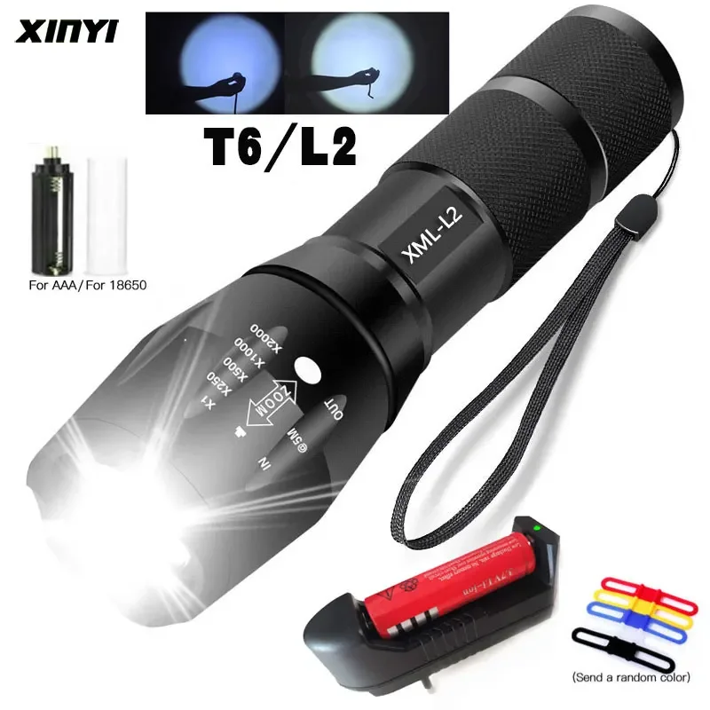 LED Rechargeable Flashlight  XML T6/L2 linterna torch 18650 Battery 5 Modes Waterproof Outdoor Camping Powerful Led Flashlight