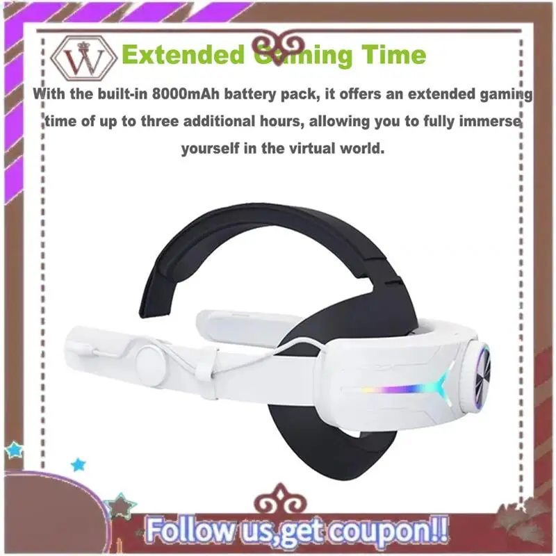 Ремешок на голову ABBG-Elite с RGB-подсветкой для Meta Quest 3, детали VR + аккумулятор 8000 мАч, удобный ремешок на голову, белый для киберспорта