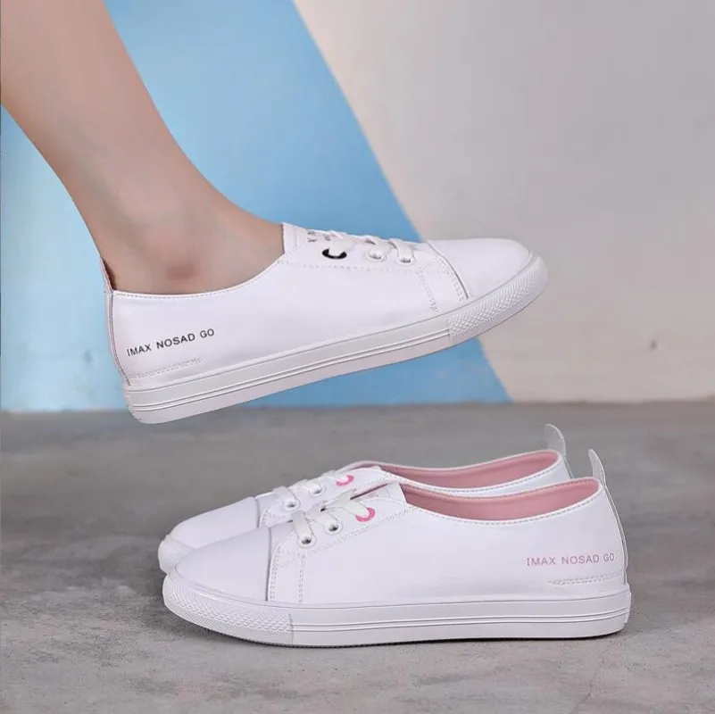 2023 New Genuine Leather Casual Sneakers for Women Plus Size Spring Summer Skate Shoes Ladies Vulcanized Shoes Little White