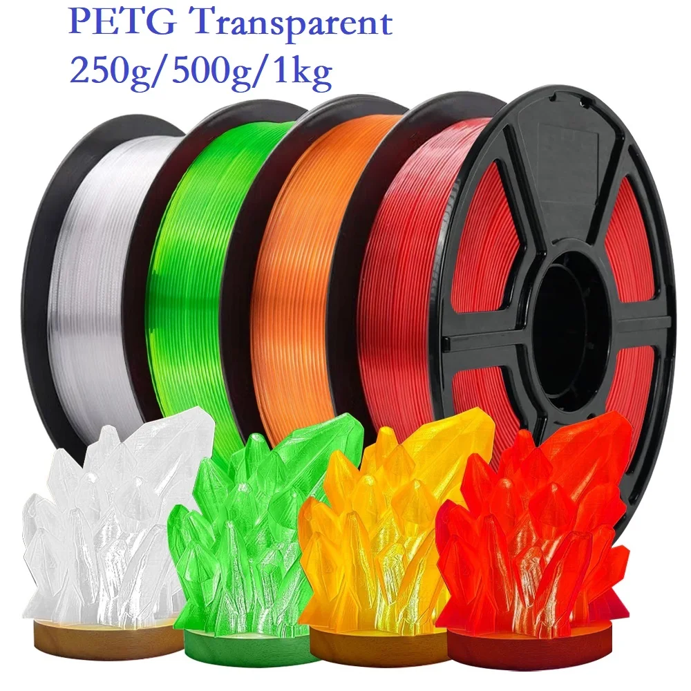 Filament PETG transparent 1 kg/500 g/250 g/200 g 1,75 mm Filament d'imprimante 3D Haute résistance PETG Translucide Rouge Orange Bleu Vert