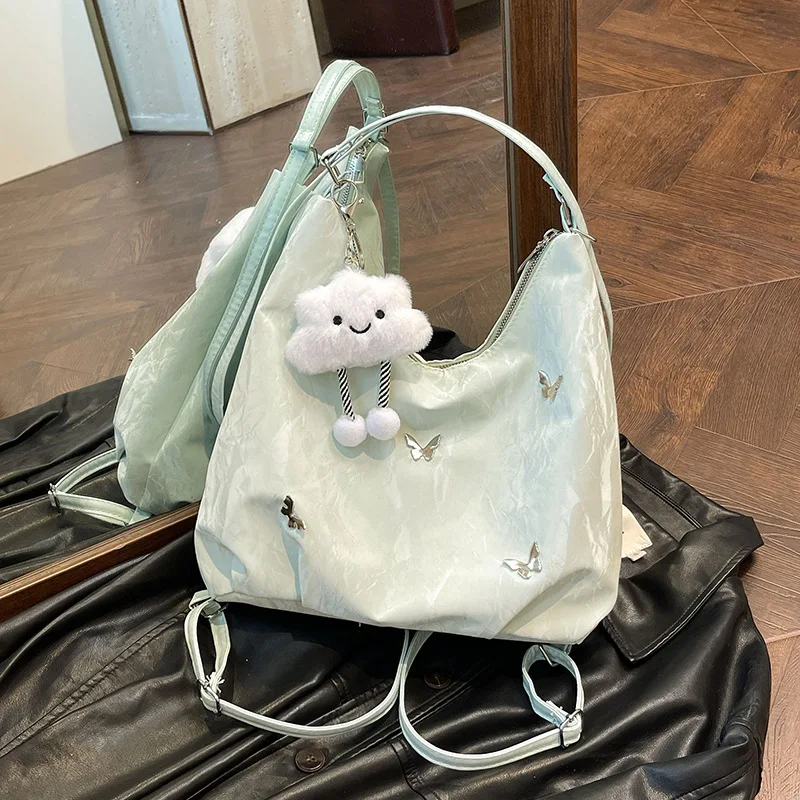 Multi Functional Womens Bags, Can Backpack Shoulder Crossbody Bag with Butterfly Motifs Cute Cloud Charm, Lady Travel Tote Bag