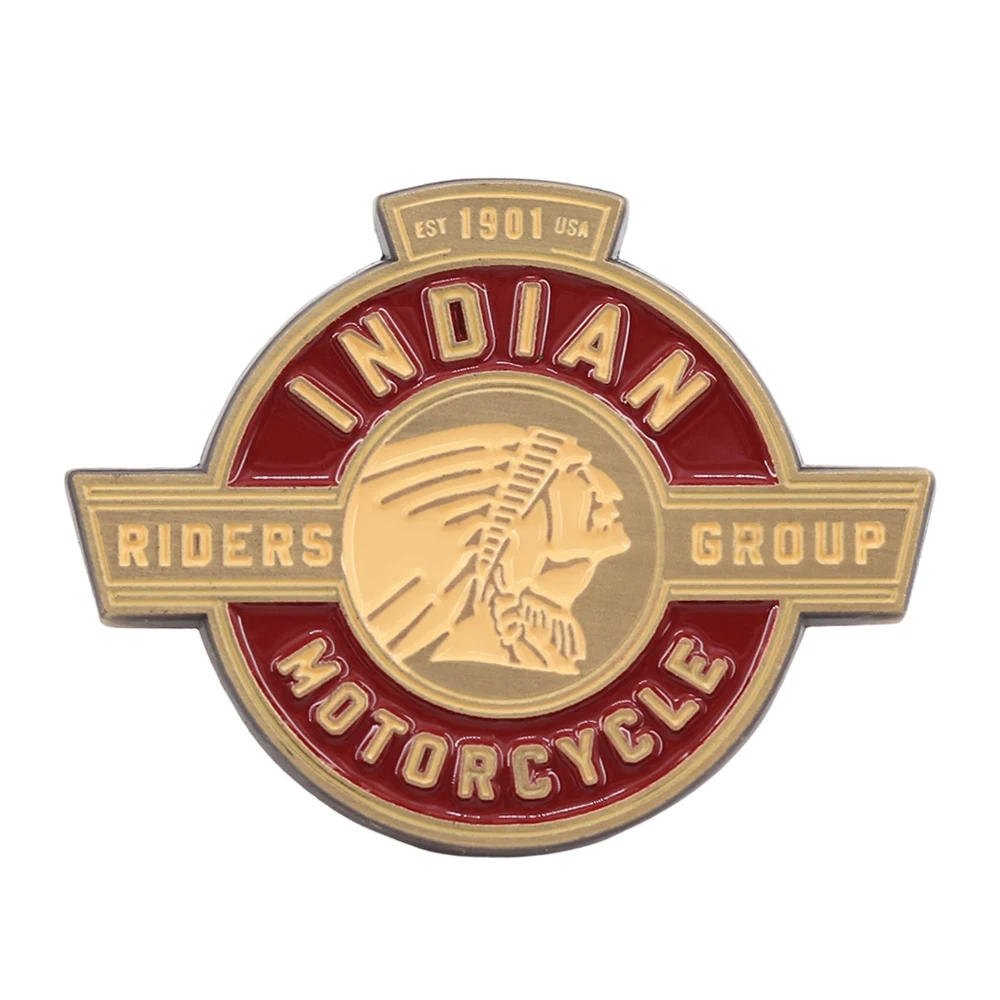 Indian-Motorcycle-Est.1901 Riders Group Logo-Abzeichen Vintage Metall-Emaille-Anstecknadel für Club-Fans, Liebhaber, Sammler, Souvenirs, Reversnadel, Geschenk – Detail 1