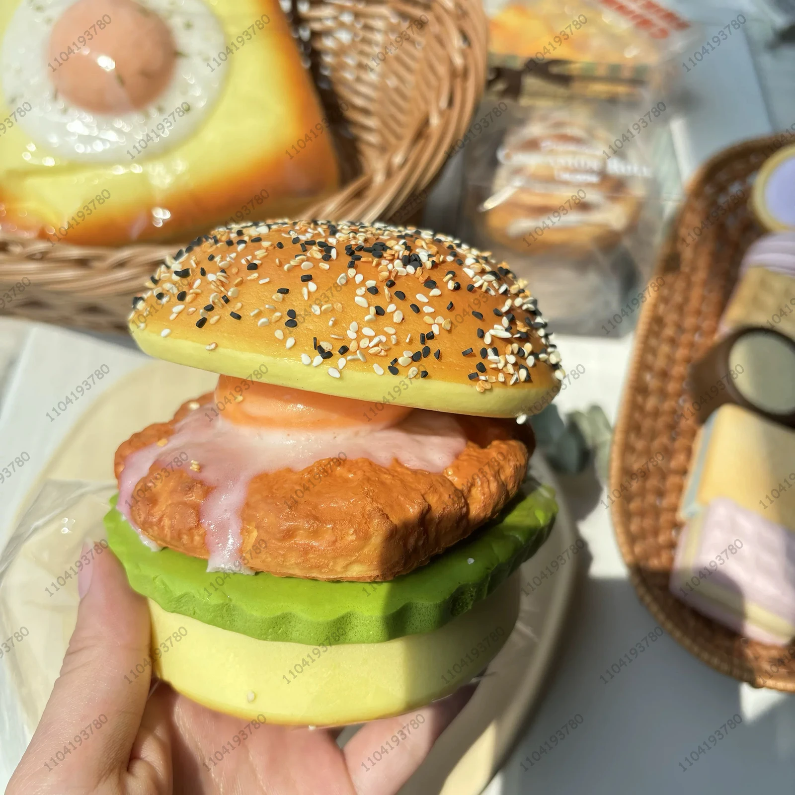 Big Burger Slow Rising Squishy Big Fried Egg Beef Hamburger Bread Squishy Slow Rebound Squeeze Toy Stress Release Hand Relax Toy