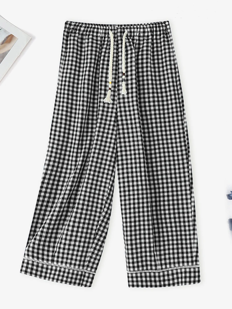 2025, Herbst, lässige Gingham-Hose, ZANZEA Damen, elastische Taille, Kordelzug, lockere Hose mit weitem Bein, Urlaub, Alltagskleidung, S-3XL