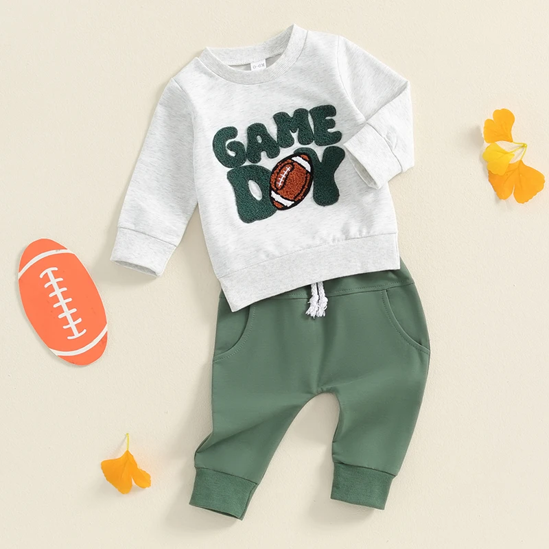 Baby Boys Rugby camisola e calças conjunto, pulôver manga comprida, moletom elástico na cintura, roupas infantis, letras roupa, pulôver