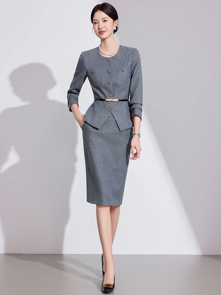 

AIyssa Fashionable professional women's two-piece suit jacket + skirt, exquisite and elegant, 2025 new style