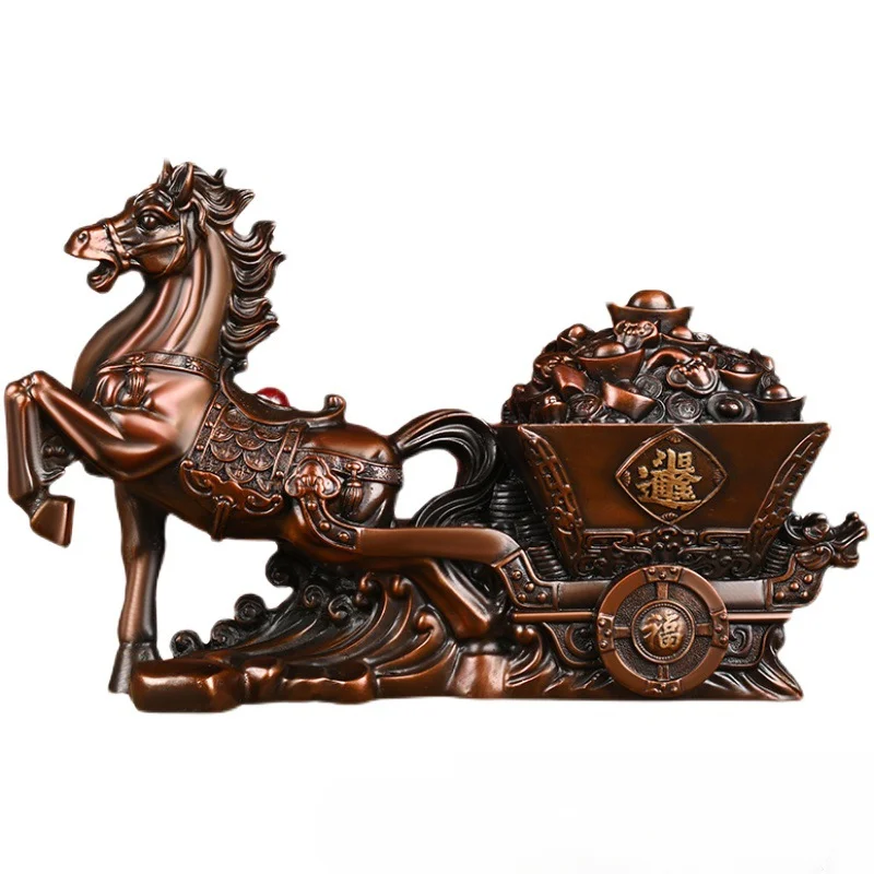 Pure copper horse ingot, horse-drawn cart, copper horse to send wealth