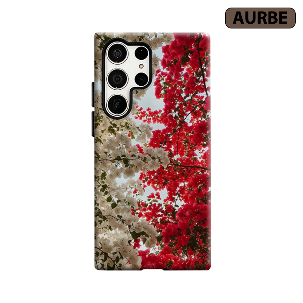 Red-White Bougainvillea Phone Case for Samsung Galaxy S26 S25 Ultra S24 S23 Ultra Plus Shockproof Double Layer Tough Back Cover
