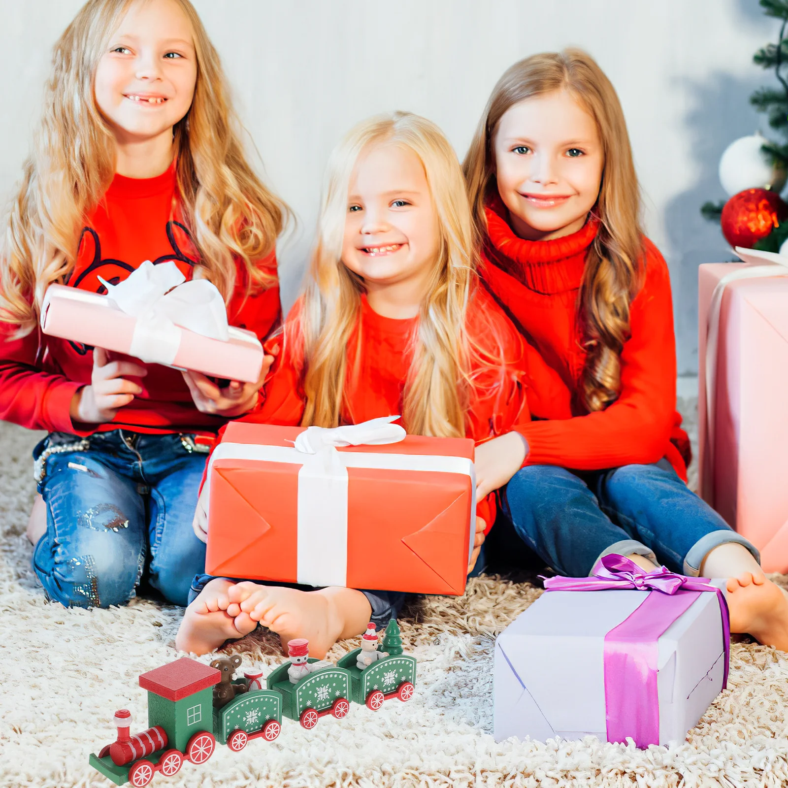 

Рождественское деревянное украшение для рабочего стола, креативное украшение стола для детей, праздничный подарок, рождественский деревянный поезд, подарок