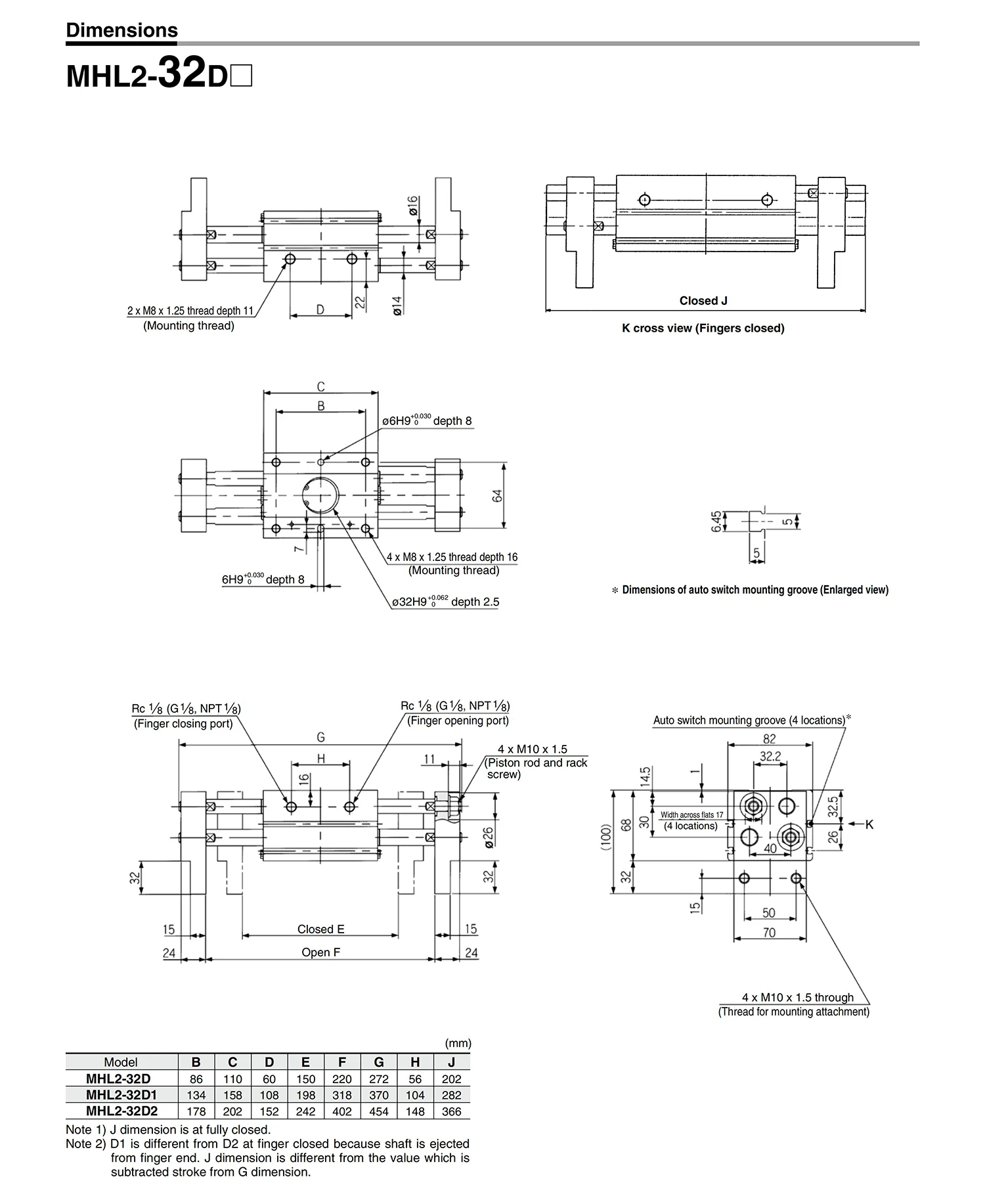Parallel-Luftgreifer der MHL2-Serie, Bohrung 10/16/20/25/32/40 mm, MHL2-10D/16D/20D/25D/32D/40D, 2 Finger, pneumatische Luftgreifer – Detail 16
