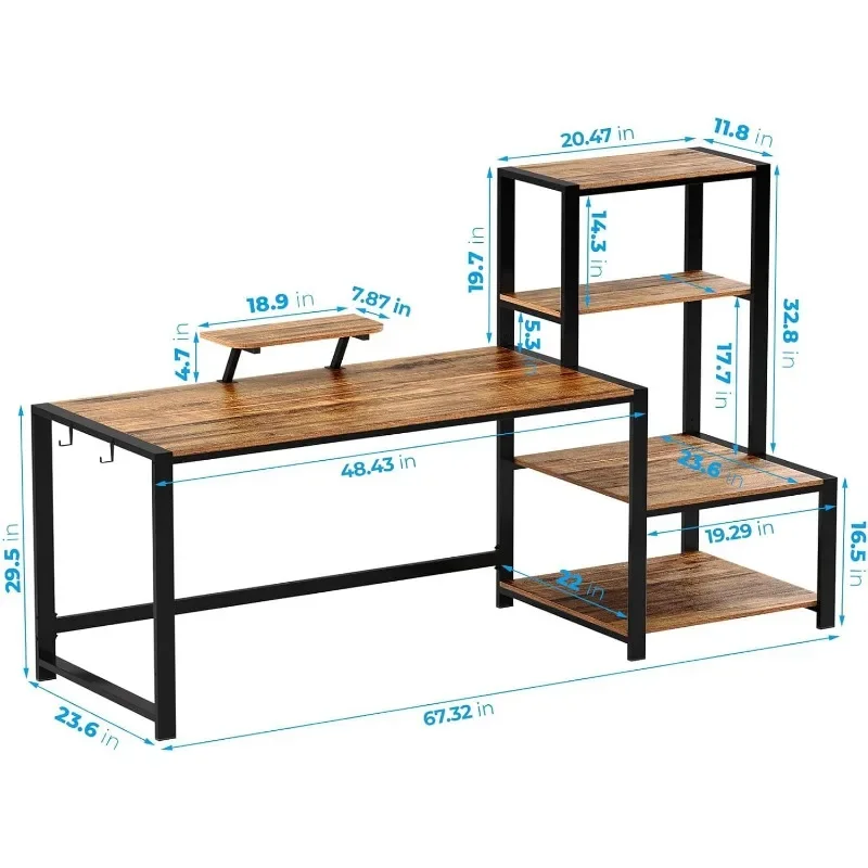 Computer Bureau 67 Inch Met Opslag Printer Plank Omkeerbaar Thuis Kantoor Bureau Grote Studie Schrijftafel Met Verplaatsbare Monitorstandaard