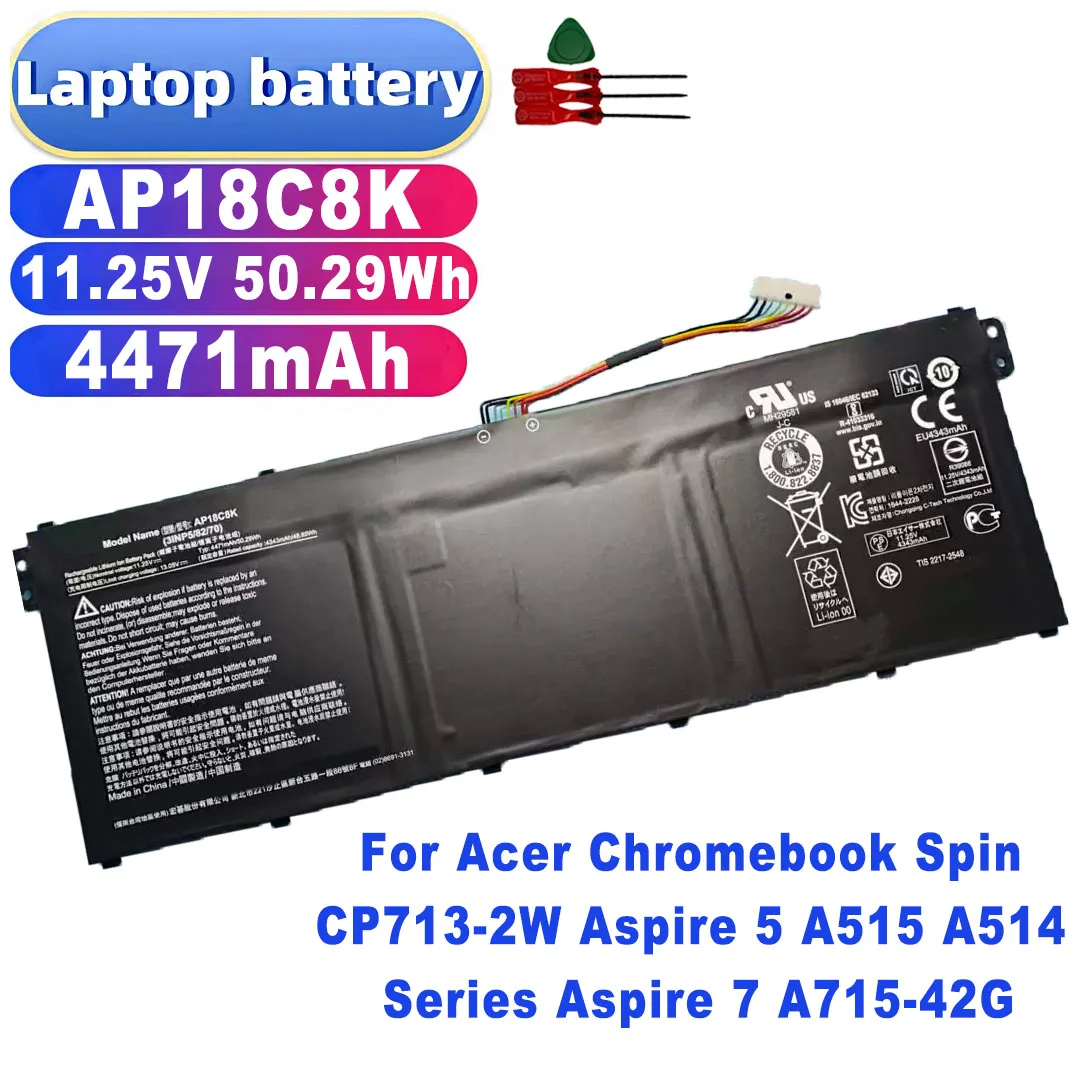 AP18C8K 11.25V 50.29Wh 4471mAh Battery for Acer Chromebook Spin CP713-2W Aspire 5 A515 A514 Series Aspire 7 A715-42G
