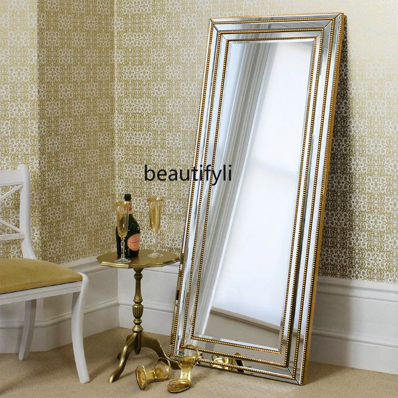 

American full-body mirror custom neoclassical full-length mirror retro floor clothing store bedroom home fitting mirror