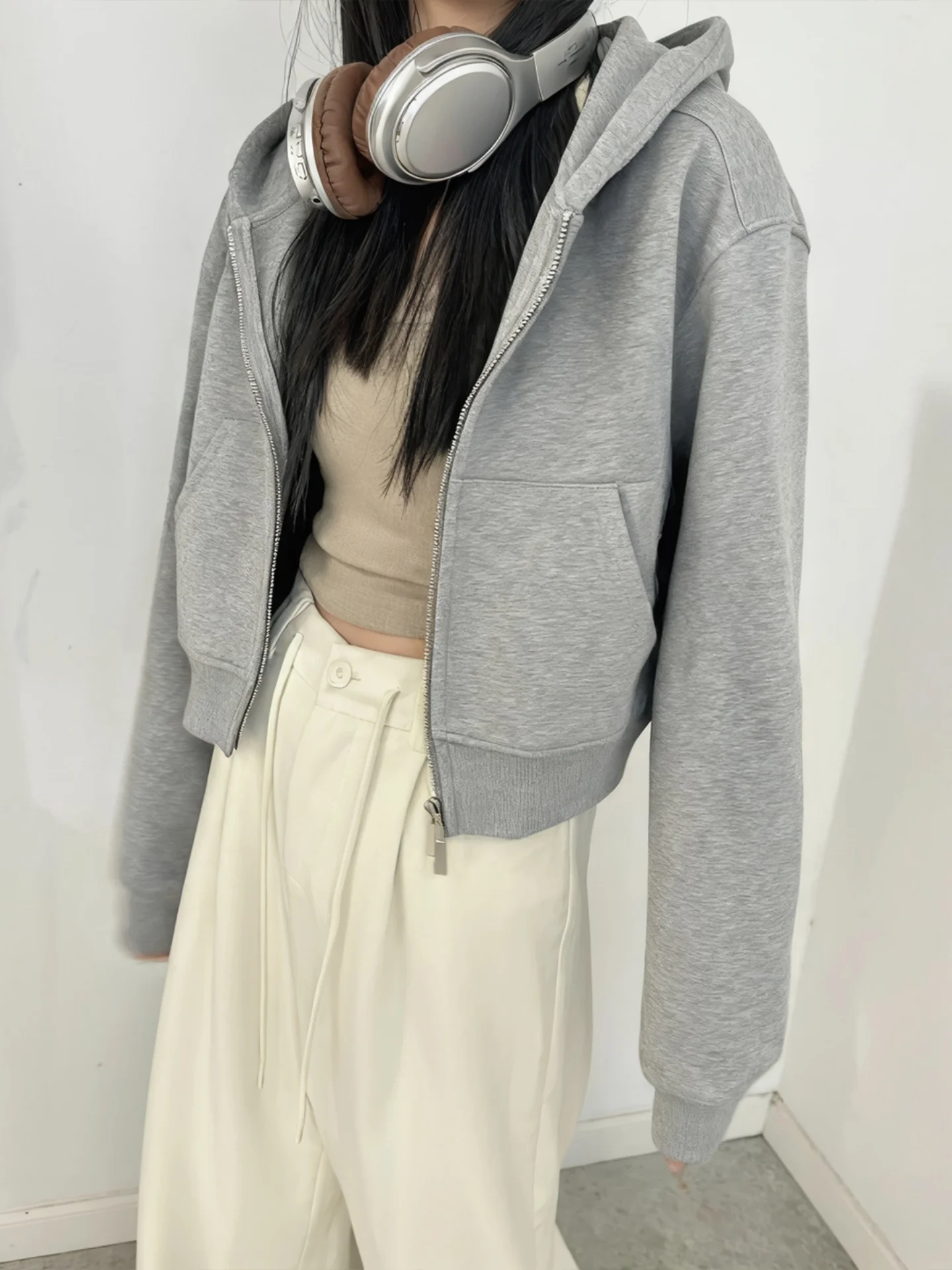 

Hooded ey ort Zipper Sve Long Winter Warm Fce Lined Cardigan Sweatirt Women's Faion 2025 Autumn Winter Season