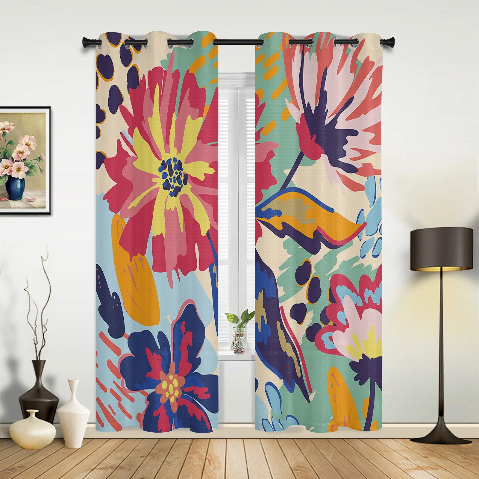 

Flower Abstract Colorful Summer Window Curtains Luxury Curtains for Living Room Bedroom Curtains Printed Valance Drapes