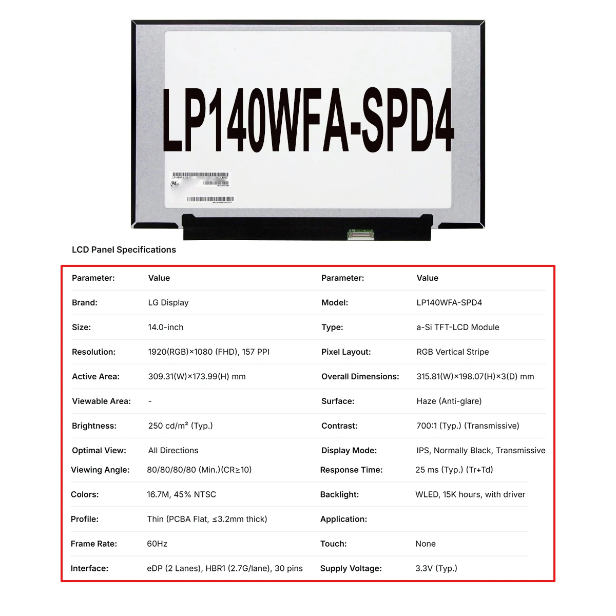 Layar Monitor LCD Laptop Grosir 14 inci Tipis NV140FHM N4U LP140WFA SPD1 LP140WFA SPC1 LP140WFA SPD4 LP140WFA SPF2
