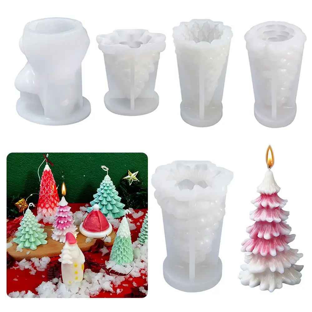 Home Decor Candle Making Snowman Xmas Ornament Silicone Mould Resin Molds Christmas Tree Candle Mold