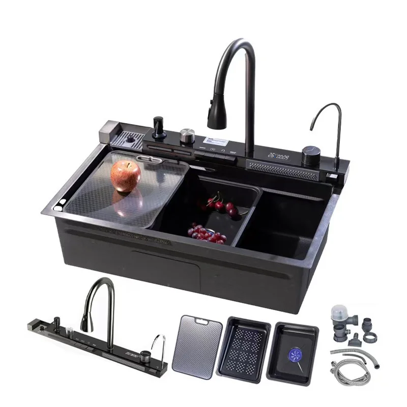 Stainless steel large single tank, multi-functional embossed digital display, kitchen nano sink, household dishwasher