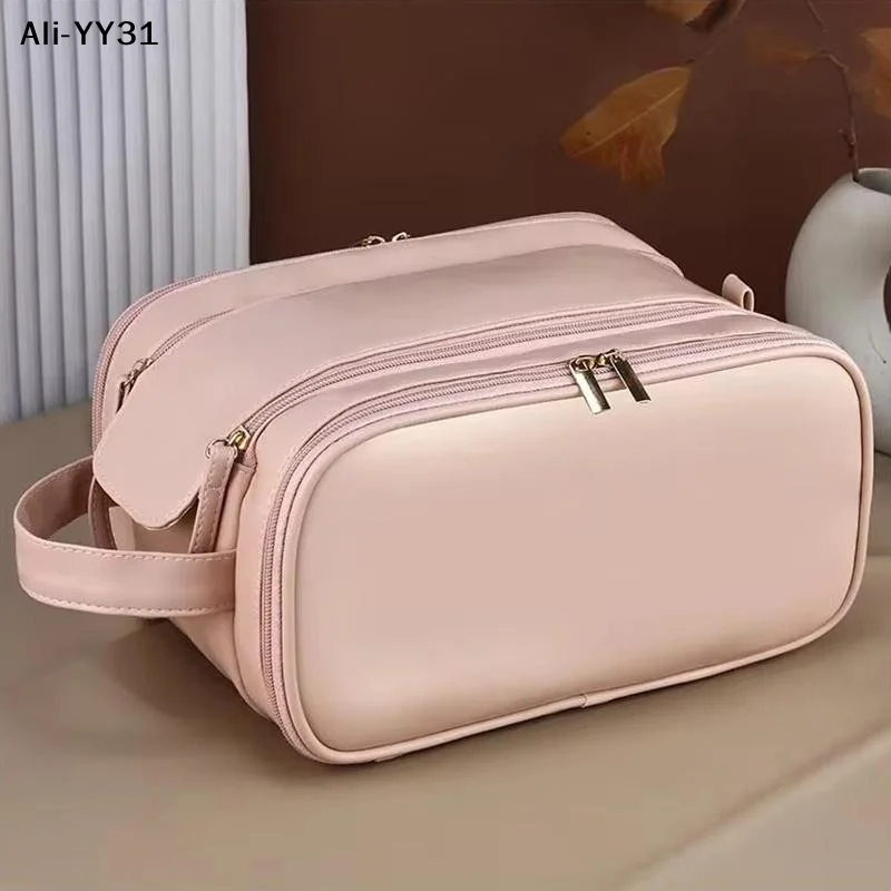 【AW8】1Pc 2026 Makeup Bag For Women PU Leather Large Capacity Portable Double Zipper Travel Makeup Brush Toiletries Storage Bag