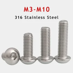 1-20pcs M3 M4 M5 M6 M8 M10 316 Stainless Steel High Quality Hex Socket Button Head Allen Screw Bolts Round Flat Head L= 4-100mm