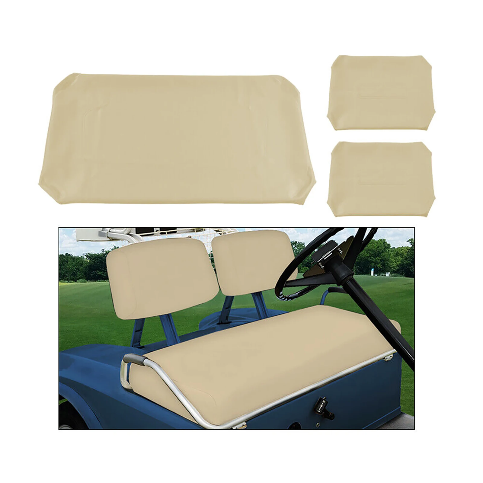 

3Pieces Golf Carts Leather Front Seat Covers For Club Car DS 1982-2000.5 Golf Cart Seat Cushions Replacement Brown Tan