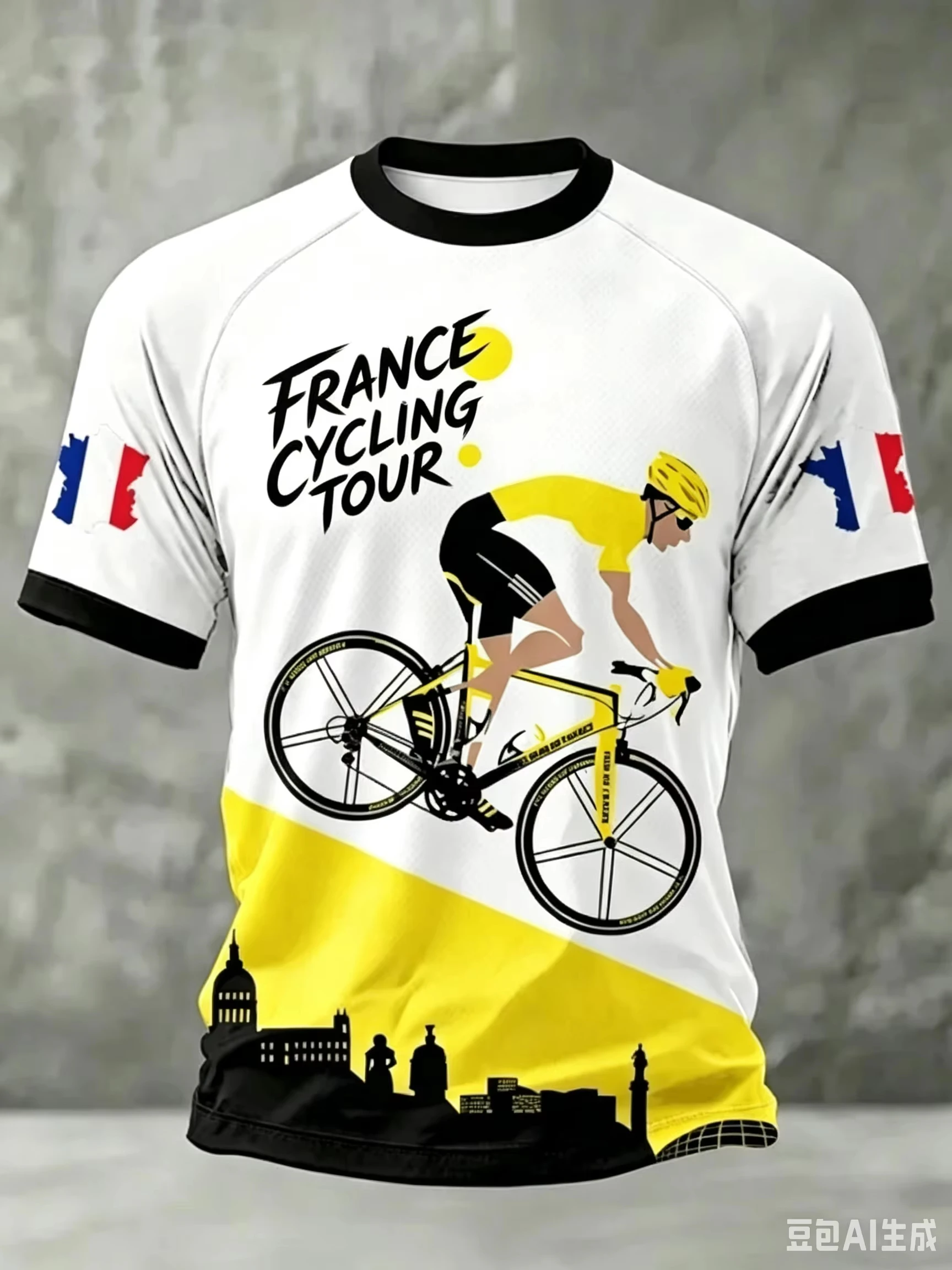 FRENCH ROAD CYCLING RIDER GRAPHIC PRINT T-SHIRT FOR CHILDREN MULTI-COLORED SHORT-SLEEVED CASUAL TOP FOR CYCLING ENTHUSIASTS