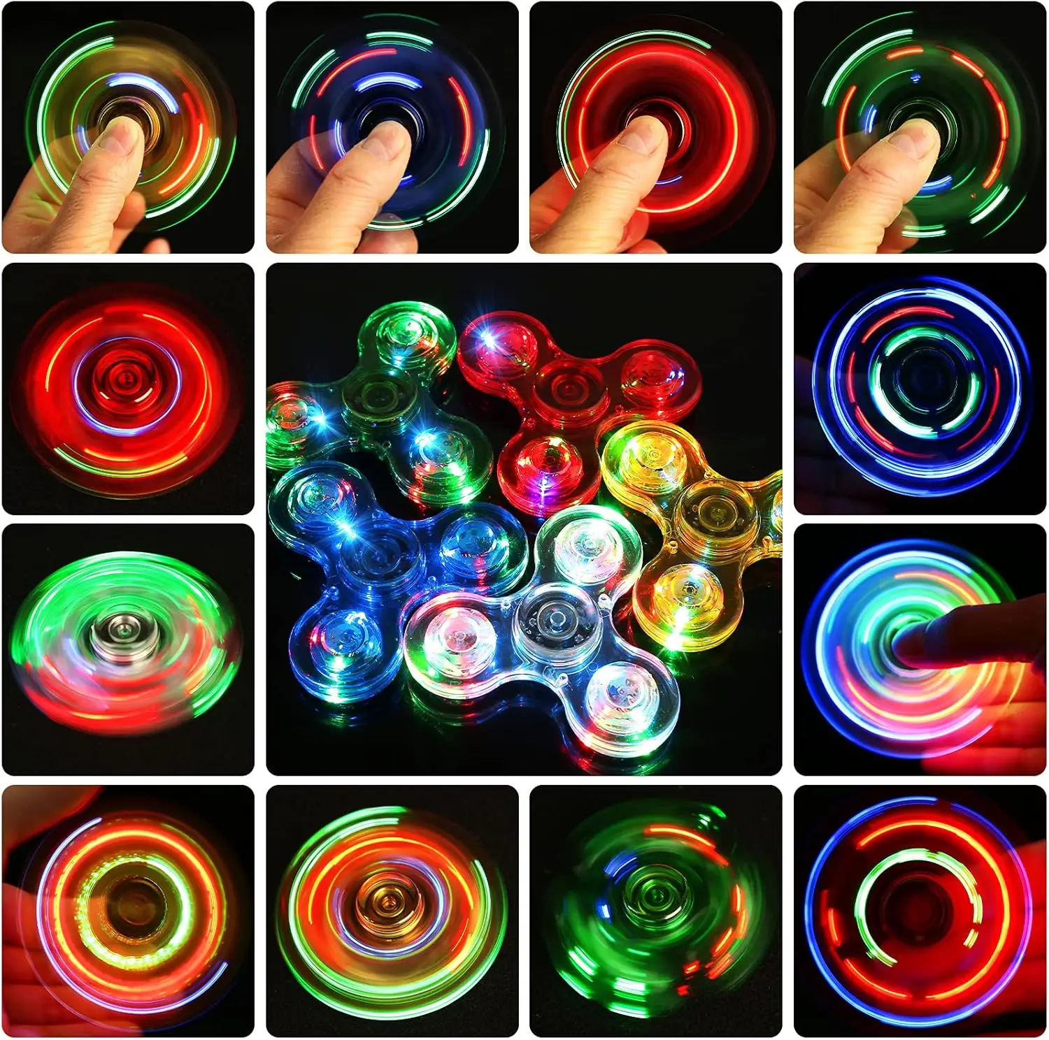 5-pack LED-verlichte fidget-spinners, Glow in The Dark zintuiglijk speelgoed voor kinderen, Fidget-stressspeelgoed voor angstverlichting, feestartikelen