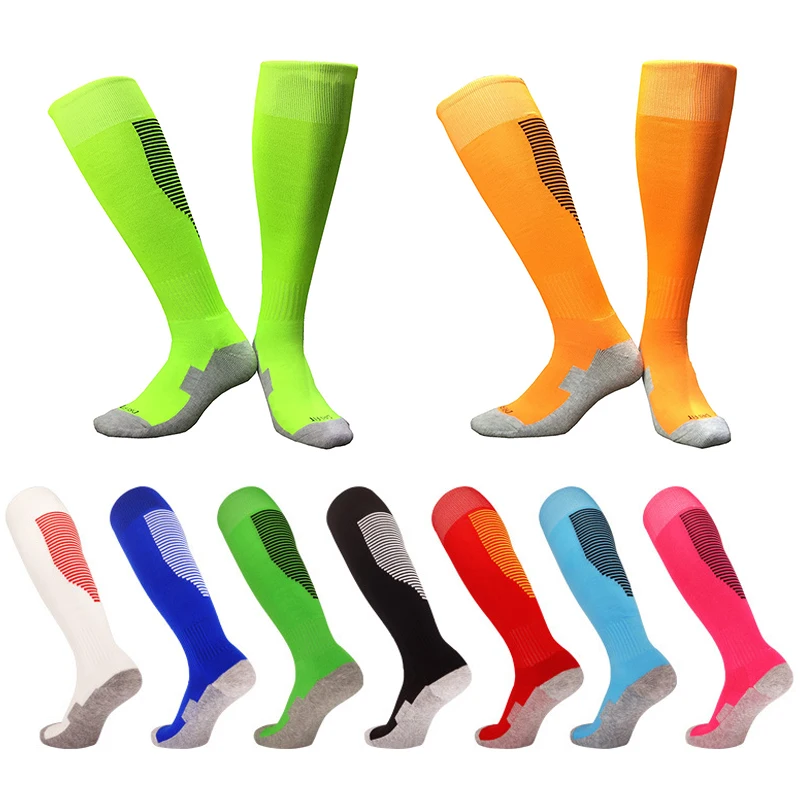 Hot Sale Stripe Sports Soccer Socks Adult Kids Breathable Football Knee High Training Running Long Stocking Towel Bottom Sock