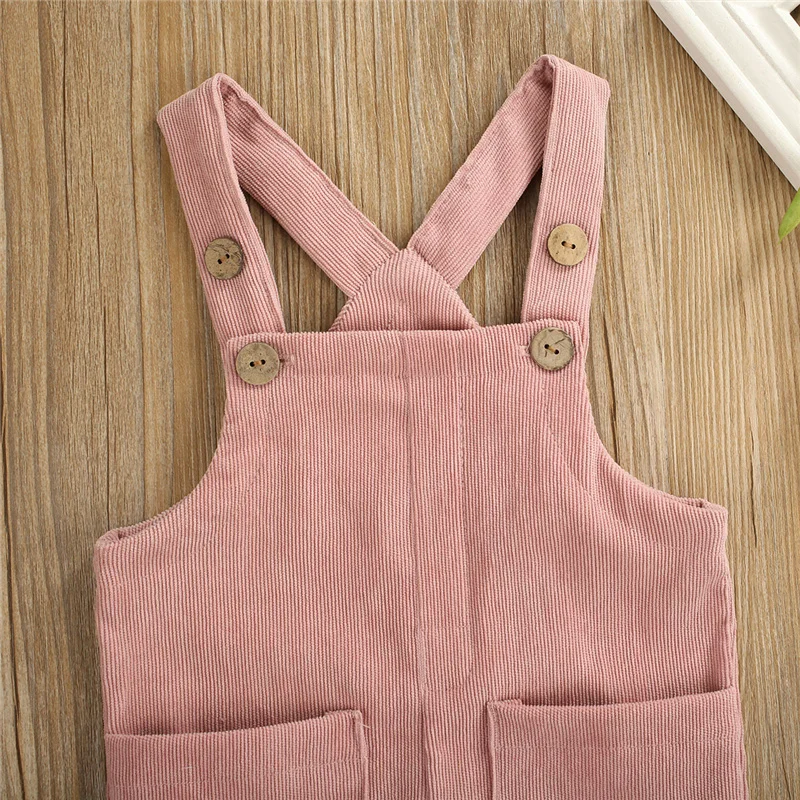 Blotona Toddler Baby Corduroy Suspender Rompers Candy Color Adjustable Strap Pockets Overalls Spring Fall Button Trousers, 6M-5Y