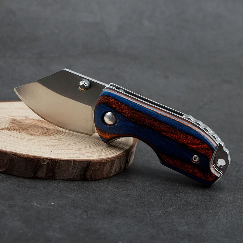 Colored Wood MINI Folding Knife High Hardness D2 Handle Express Pocket Knife EDC Outdoor Tool KeyPendant Knifves