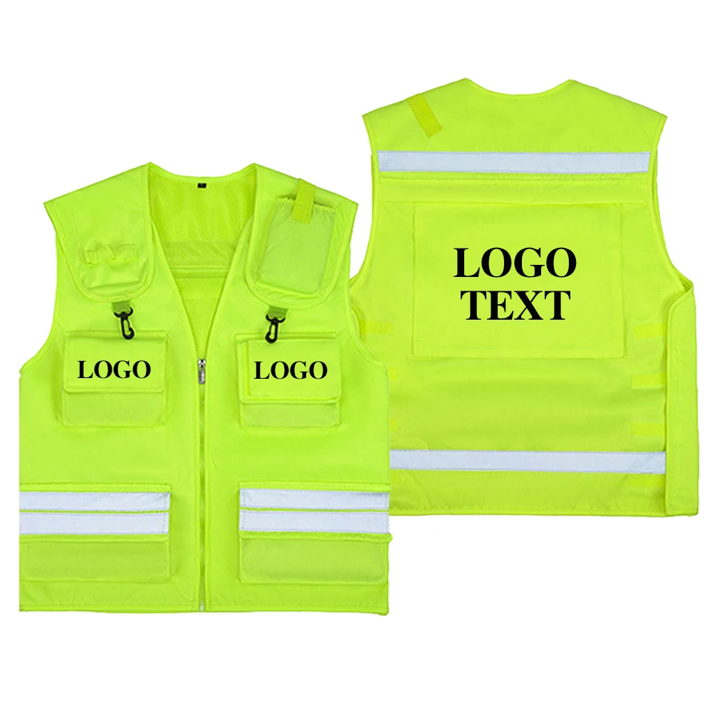 Fluorescent Vest High Visibility Reflective Work Safety Vests for Contruction Multi Pocket Workwear Men's Tops Safety Jacket