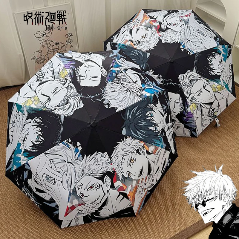 Cosplay Jujutsu Kaisen Serie Neues Persönliches Anime-Muster Modischer Vinyl-Sonnenschutz Faltbarer Tragbarer Regenschirm Regen-Sonnenschutz Geschenk
