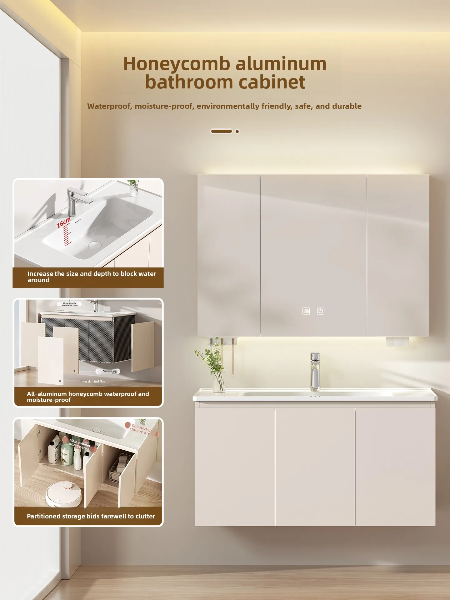 LMM thickened honeycomb aluminum bathroom cabinet with ceramic integrated washbasin