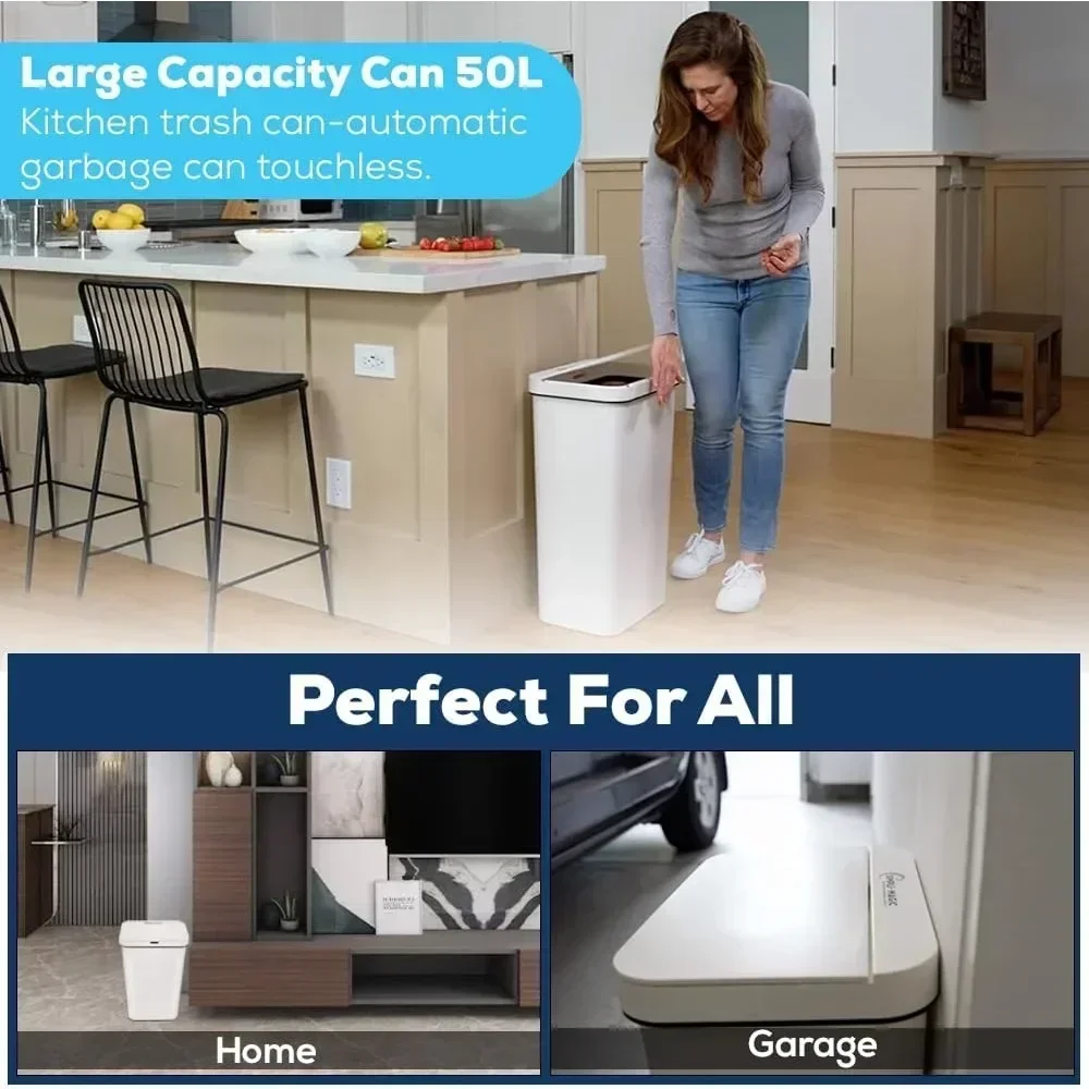 

[XMSJ-Limited Stock, Buy Now!]13 Gallon Touchless Sensor Trash Can, Rectangle Garbage Bin, Perfect for Home, Kitchen, Office, Wh
