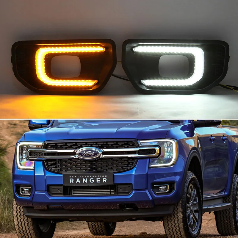 

12V LED DRL For Ford Ranger XLT Sport 2022 2023 Daylights Yellow Turn Signal Car Headlight Daytime Running Light Fog Lamp