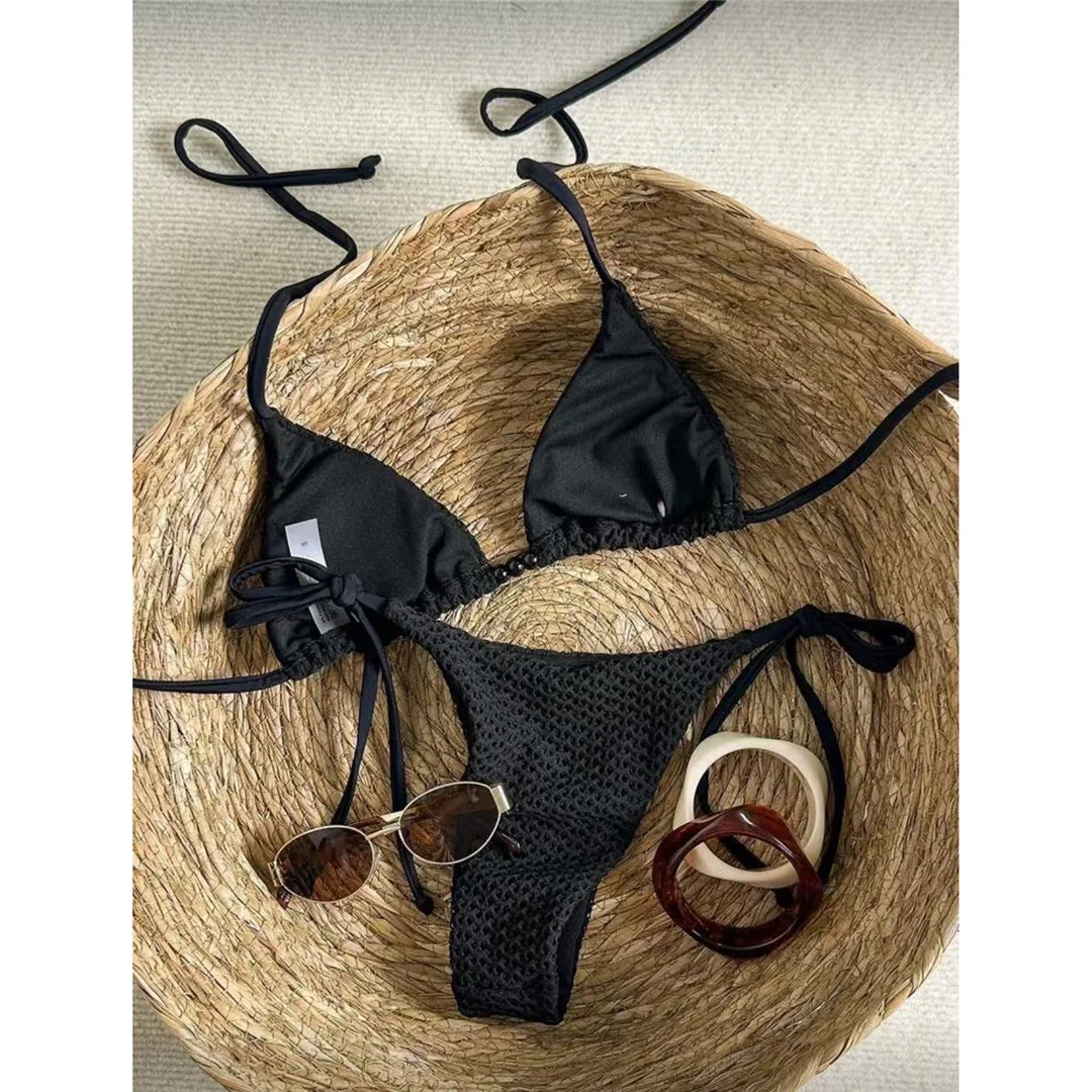 Zweiteiliges Bikini-Set mit Trägern, hohem Beinausschnitt, Badeanzug, Badebekleidung, aushöhlendem Design, Neckholder-Bikini, Damen-Badeanzug, Damen-Badebekleidung M126 – Detail 8